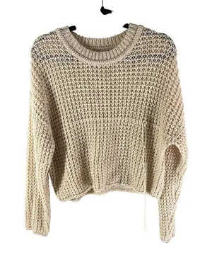 Blu Pepper Womens Sweater Open Knit Cropped Cover Up Festival Boho Beige M thumbnail 1
