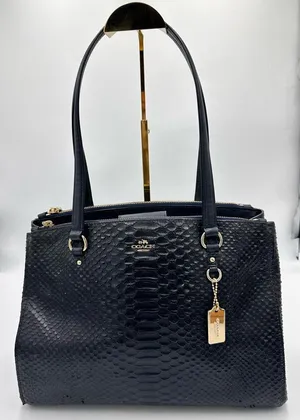 Coach Stanton Carryall handbag in stamped snakeskin leather Dark blue thumbnail 1