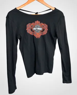 90’s Harley-Davidson Black Long-Sleeve Top with Orange Logo Small thumbnail 1