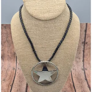 Western Texas Star Brooch Pin Pendant on a Black Faux Cord Collar Necklace 18" thumbnail 7