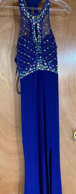 Deep Purple floor length prom dress with leg slit thumbnail 1