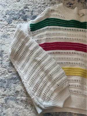 Willow & Clay White Knit Sweater with Green, Pink & Yellow Stripes thumbnail 4