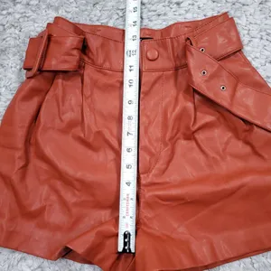 READ Zara Faux Leather Pleated High Rise Belted Shorts Orange XS trf Collection thumbnail 16