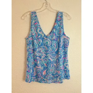 Lilly Pulitzer Gigi Tank Top Zanzibar Blue Fish Kiss Womens Size Medium NWOT thumbnail 2