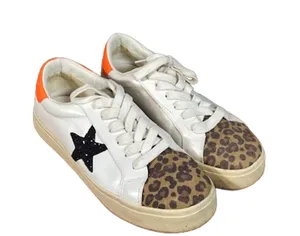 Steve Madden Women’s White Leather Pursued Sneakers Leopard Cap Toe Size 7.5 thumbnail 1