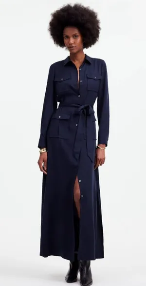 Madewell Womens Navy Blue Utility Tie-Waist Maxi Shirtdress thumbnail 1