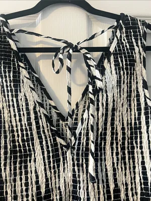 ASOS Black and White Sleeveless Maxi Dress with Smocked Bodice thumbnail 3
