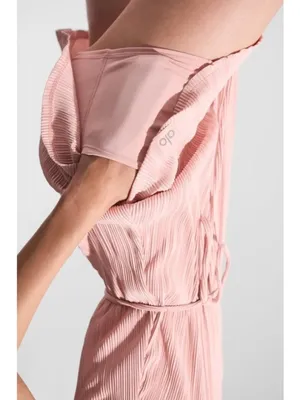 Alo Micro Plisse Game On Tennis Dress Pink Quartz Padded Belted Pleated Mini M thumbnail 3
