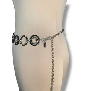 Chicos Black Gold Enamel Link Disc Chain Waist Belt Statement Accessory Boho‎ thumbnail 4