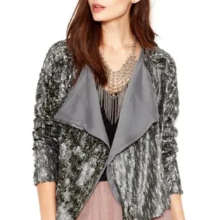 Free People Sequin Open Front Waterfall Jacket In Silver Women's Size: XS thumbnail 2