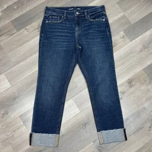 Old Navy Jeans Women Size 6 Blue Mid Rise Boyfriend Cuffed Hem‎ Crop Distressed thumbnail 5