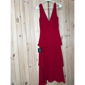 NWT Lulus Celebration Time Red Sleeveless Tiered Midi Dress Holiday Party Sz S thumbnail 6