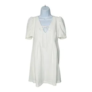 Line & Dot Mini Dress Womens Small White‎ Puff Sleeve Babydoll Tie Front Revolve thumbnail 2