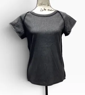 Easel charcoal gray ribbed short sleeve top Size Large thumbnail 1