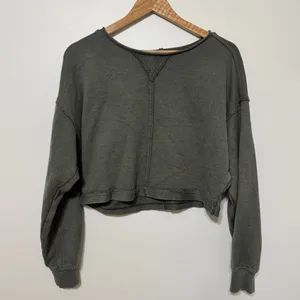 Aerie Cropped Crewneck Sweater Size XS Oversized Beach Party Sweatshirt Green thumbnail 2