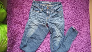 American Eagle Outfitters super stretch super low jegging AEO denim jeans in dark wash blue size 00 short. thumbnail 12