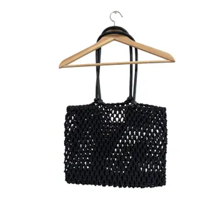 Clare V Black Sandy Tote Bag Cotton Rope Macrame Leather Handles NWT thumbnail 5