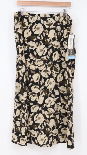 Sag Harbor Skirt Womens XL Black Floral Midi Elastic Waist NEW thumbnail 1