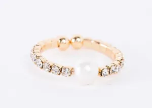 Boutique Rhinestone Pearl Detail Gold Band Stretchy Ring thumbnail 1