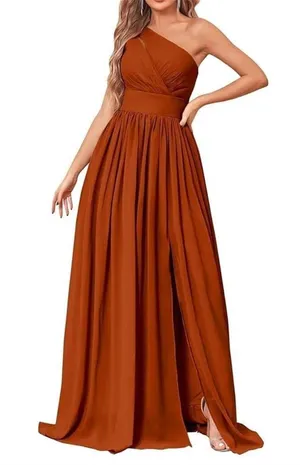 Long Bridesmaid Dress with Slit Pockets Chiffon Formal Dress for Women 12 thumbnail 1