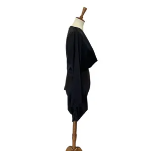 Revolve Black Ruched Mini Dress LARGE Cocktail Cowl Satin More to Come $88 NEW thumbnail 7