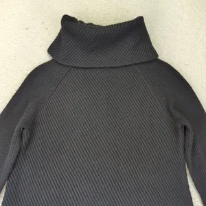 Talbots Womens L Black Sweater Ribbed Knit‎ Asymmetric Zip Funnel Neck Pullover thumbnail 5