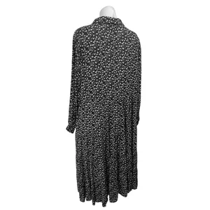 MONKL Black White Floral Long Sleeve Collared Pleated Midi Swing Dress Size XL thumbnail 2