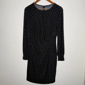 Chaps Black Polka‎ Dot Long Sleeve Ruched Sheath Dress - Women's Sz L thumbnail 9