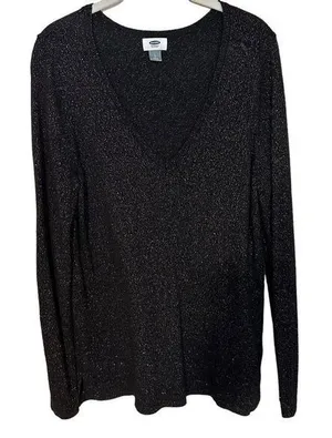 Old Navy Women's Gold‎ Metallic Long Sleeve Sweater Size Large V-Neck thumbnail 1