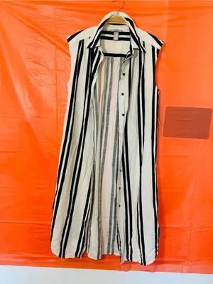 H&M Black & Cream Sleeveless Button-Front Striped Maxi Dress thumbnail 10