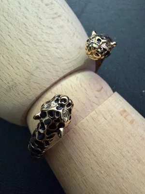 Leopard Head Hinged Cuff Bracelet Gold Tone panther face to face enamel crystal cheetah statement thumbnail 4