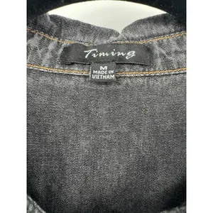 Timing Chambray Cotton Shirt Dress M Pockets Dark Grey Roll Tab Sleeve Summer thumbnail 4
