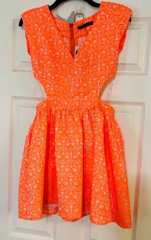Neon Floral Brocade Fit & Flare Cut Out‎ Sides 0308 thumbnail 1