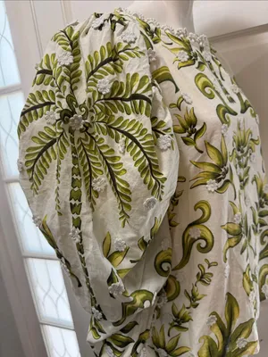 FARM RIO Milani Blouse Floral Puff-Sleeve Women's Top in Olive Green Size Large thumbnail 9