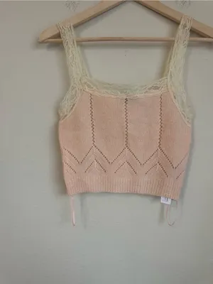 NWT Zara Pointelle Knit Lace Trim Crop Tank thumbnail 5