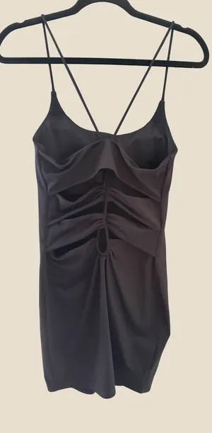 Womens Black Bodycon Mini Dress Strappy Cutout‎ Open Back Stretch Night Out LBD thumbnail 1