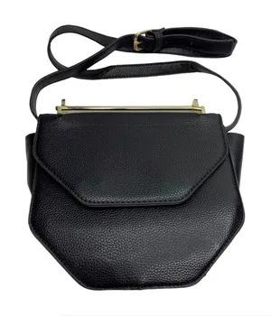 Black Faux Leather Structured Metal Handle Purse Bag thumbnail 1