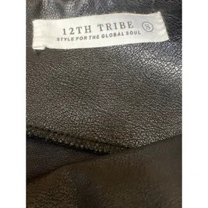 12th Tribe Black Cutout Waist High Rise Faux Leather Vegan Trousers Pants Size S thumbnail 4