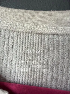 Aerie Cream Waffle Knit Henley Long Sleeve Thermal Top Size M thumbnail 4