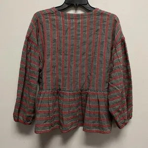 Madewell Shirt Women's Large Grey Red Striped VNeck Long Sleeve Cotton Blend thumbnail 5