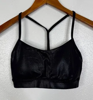 Lululemon Flow Y Bra Nulu Black Shine Metallic Foil Sports Bra Size 2 LW2DCQS thumbnail 1