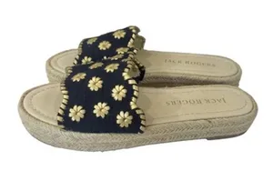 Jack Rogers Palmer Slide Espadrille Sandals Midnight Gold Linen Womens Size 9 M thumbnail 1