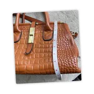 Brown Croc Embossed Satchel Handbag Crossbody Tote Purse Structured Bag thumbnail 8
