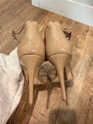 Steve Madden Sam Edelman NADYA Patent Leather Ankle Heel Sandal Shoe Classic Nude 6.5 thumbnail 6
