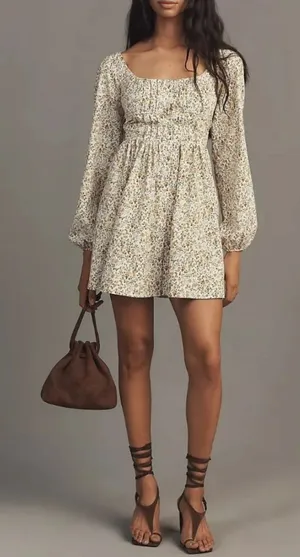 Anthropologie Long-Sleeve Corset A-Line Mini Dress thumbnail 1