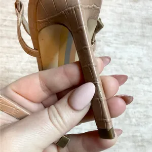 Sam Edelman Women’s 9 Tan Nude Croc Print Ankle Strap Round Toe High Heels thumbnail 7