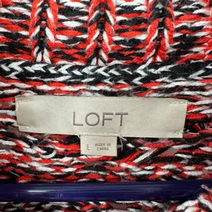 Loft size large chunky knit mock neck pullover sweater orange black‎ white thumbnail 4