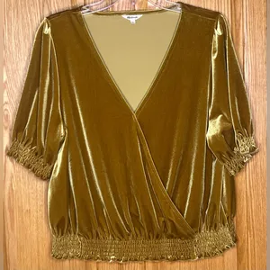 Madewell Velvet Smocked Crossover Wrap-Style Top Blouse in‎ Antique Gold Size XL thumbnail 12