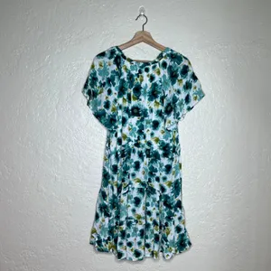 By Anthropologie Robin Tiered Mini Dress Teal Green Floral V-Neck Lace‎ Trim M thumbnail 3