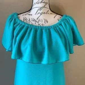 Lularoe Cici flounce ruffle stretch dress teal S thumbnail 3